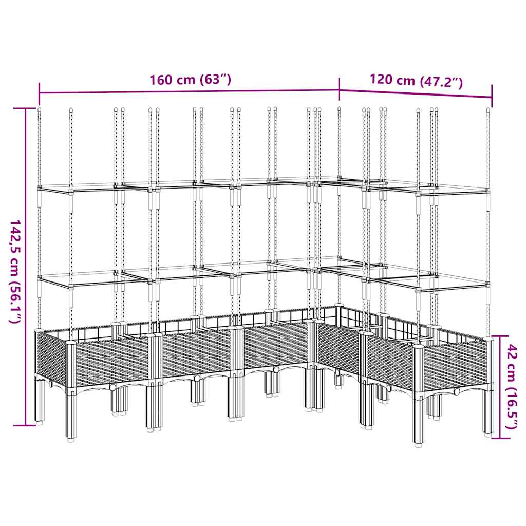Garden Planter with Trellis Black 160x120x142,5 cm PP