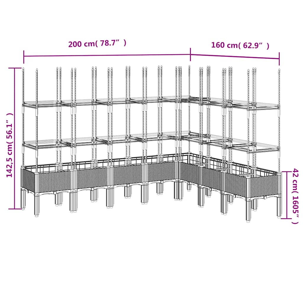 Garden Planter with Trellis Blue Grey 200x160x142,5 cm PP