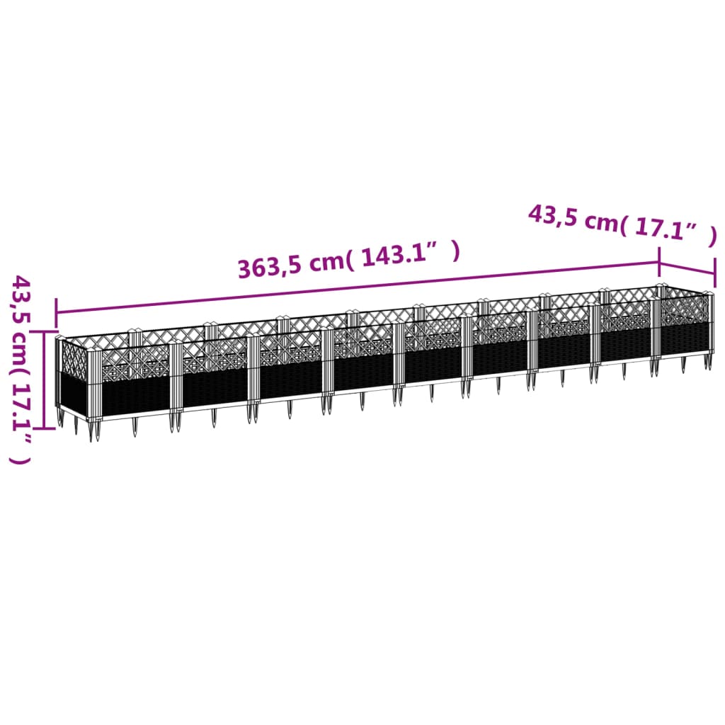 Garden Planter with Pegs Brown 363.5x43.5x43.5 cm PP
