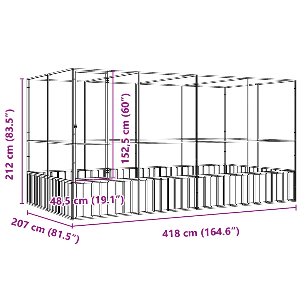 Aviary with Extension Silver 418x207x212 cm Steel