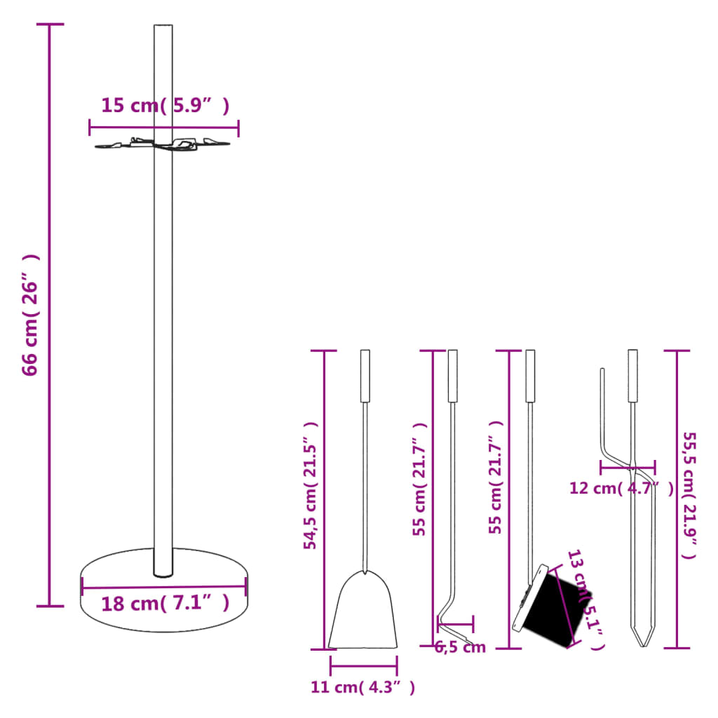 5 Piece Fireplace Tool Set 18x66 cm Steel