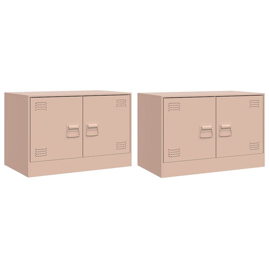 2 Piece TV Cabinet Set Pink 67x39x44 cm Steel 2 Piece TV Cabinet Set Pink 67x39x44 cm Steel