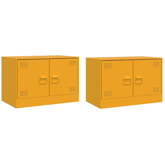 2 Piece TV Cabinet Set Mustard Yellow 67x39x44 cm Steel 2 Piece TV Cabinet Set Mustard Yellow 67x39x44 cm Steel