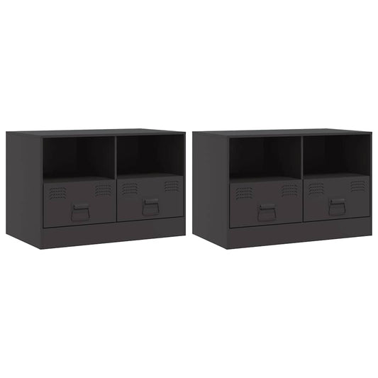 2 Piece TV Cabinet Set Black 67x39x44 cm Steel 2 Piece TV Cabinet Set Black 67x39x44 cm Steel