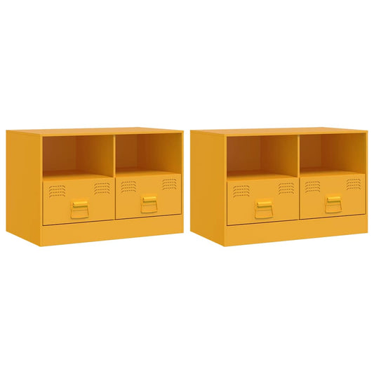 2 Piece TV Cabinet Set Mustard Yellow 67x39x44 cm Steel 2 Piece TV Cabinet Set Mustard Yellow 67x39x44 cm Steel