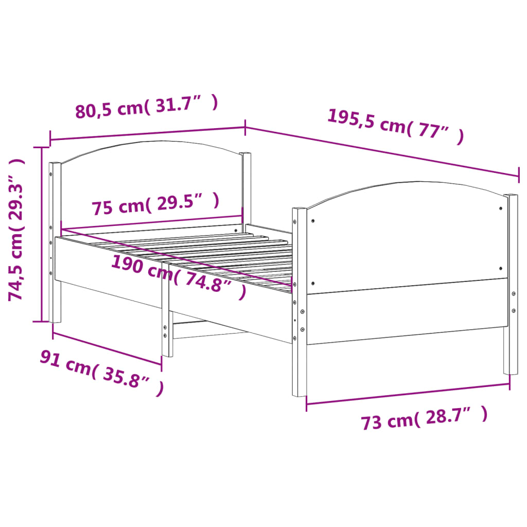Bed Frame without Mattress Wax Brown 75x190 cm Solid Wood Pine