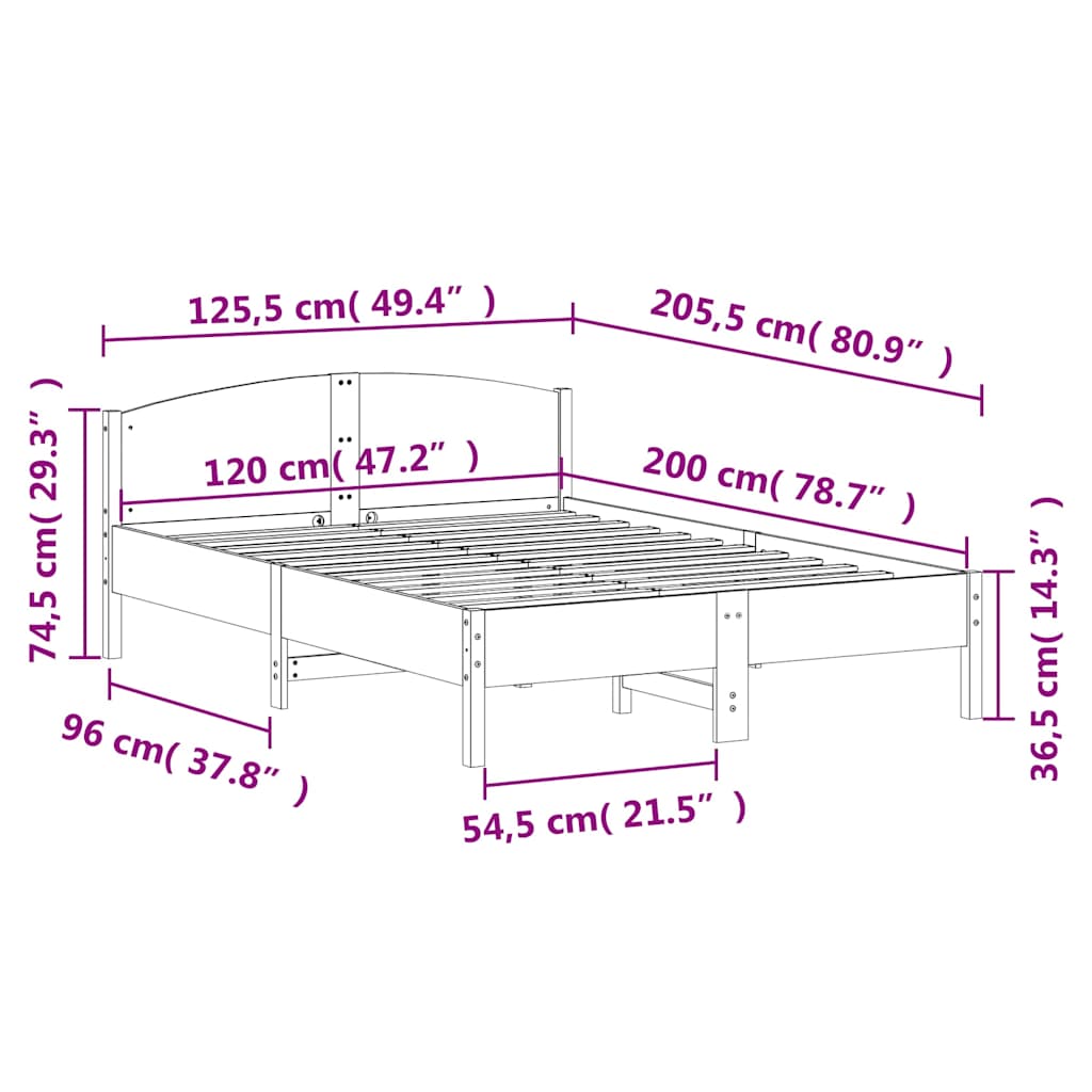 Bed Frame without Mattress White 120x200 cm Solid Wood Pine