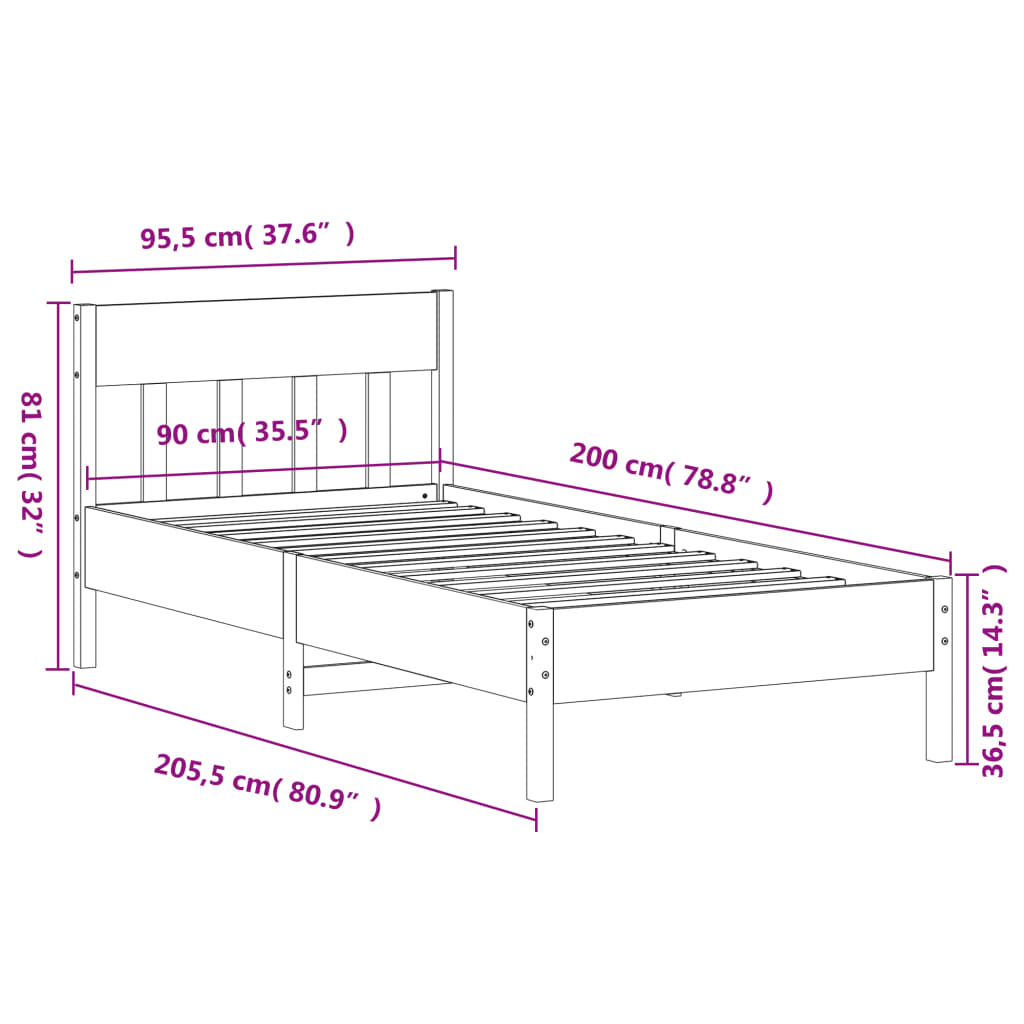 Bed Frame without Mattress Wax Brown 90x200 cm Solid Wood Pine