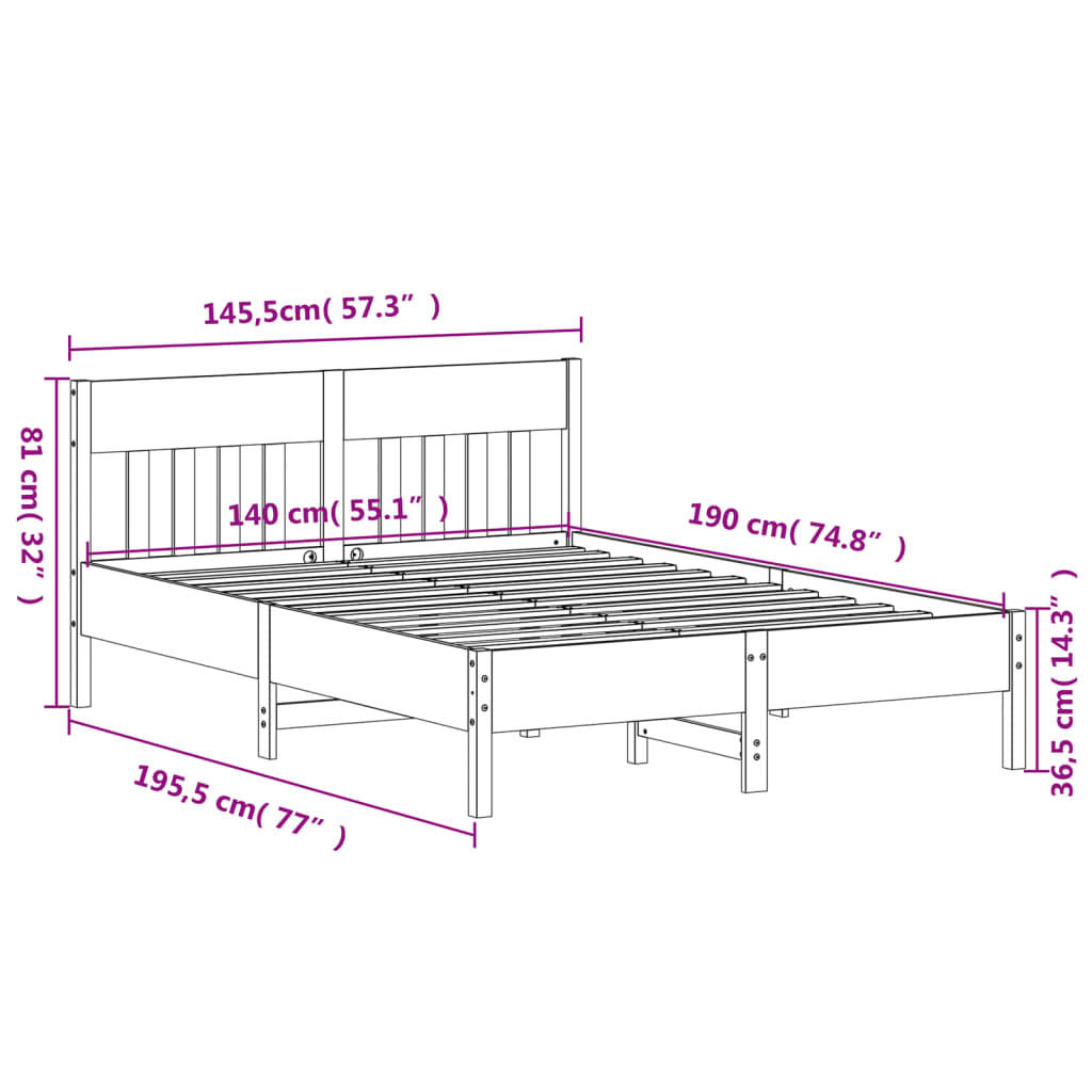 Bed Frame without Mattress White 140x190 cm Solid Wood Pine