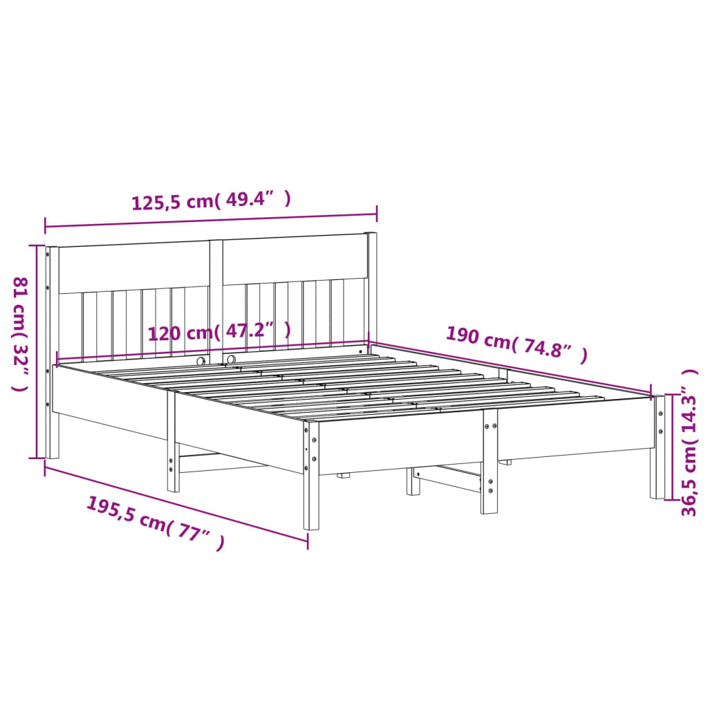 Bed Frame without Mattress Wax Brown 120x190 cm Solid Wood Pine