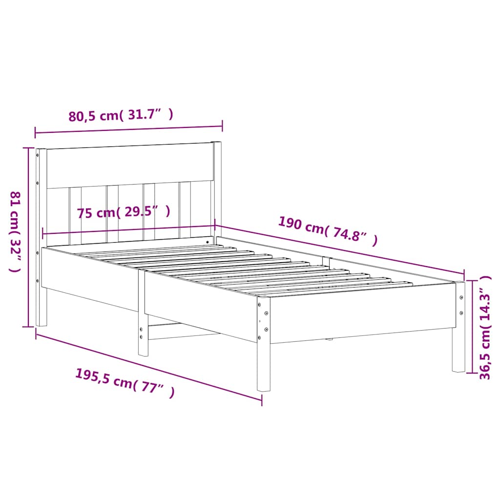 Bed Frame without Mattress Wax Brown 75x190 cm Solid Wood Pine