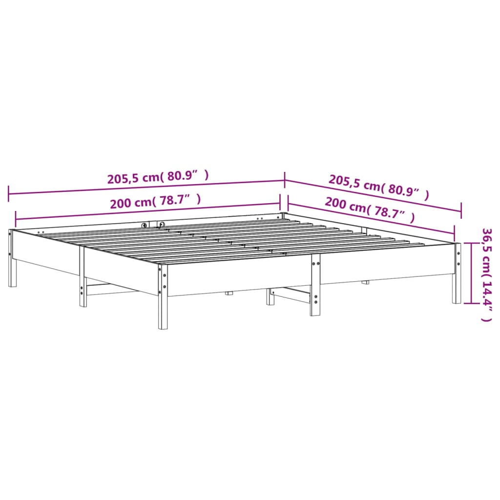 Bed Frame without Mattress Wax Brown 200x200 cm Solid Wood Pine