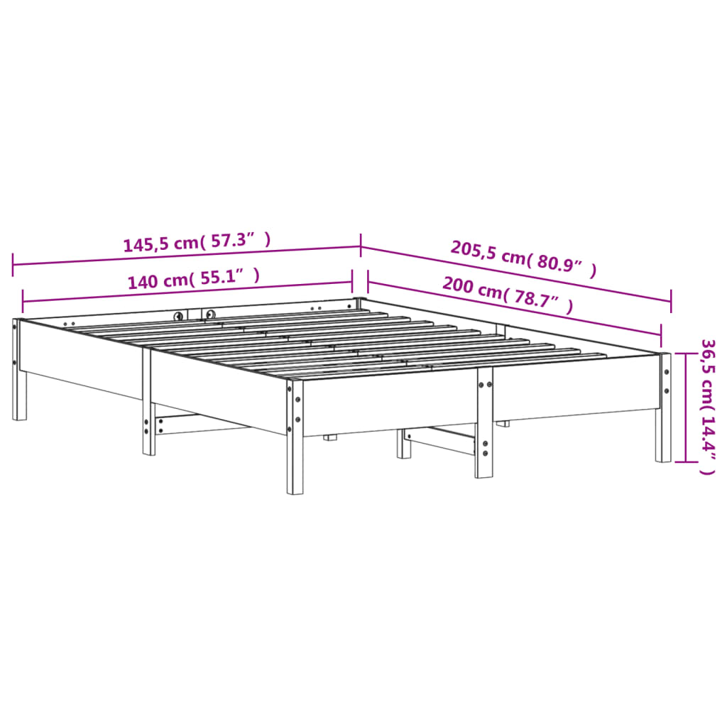 Bed Frame without Mattress 140x200 cm Solid Wood Pine