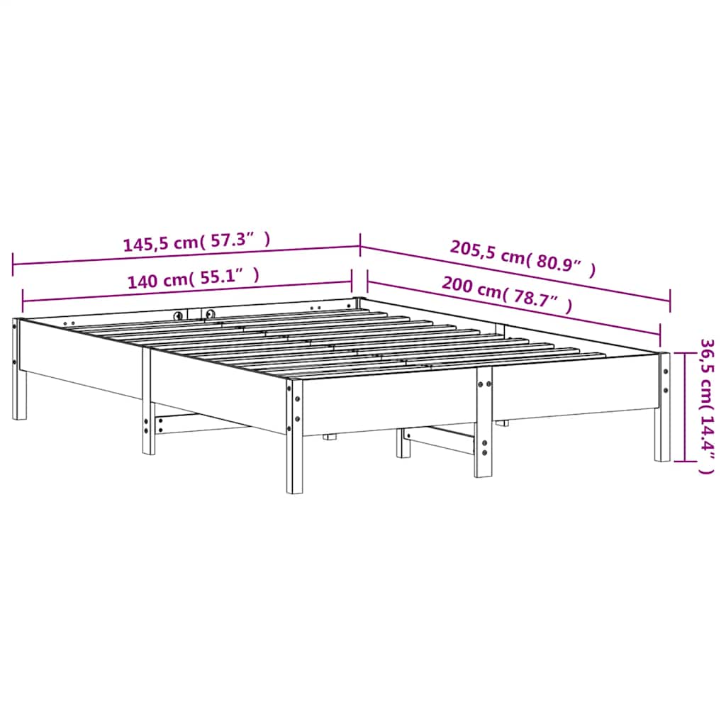 Bed Frame without Mattress Wax Brown 140x200 cm Solid Wood Pine