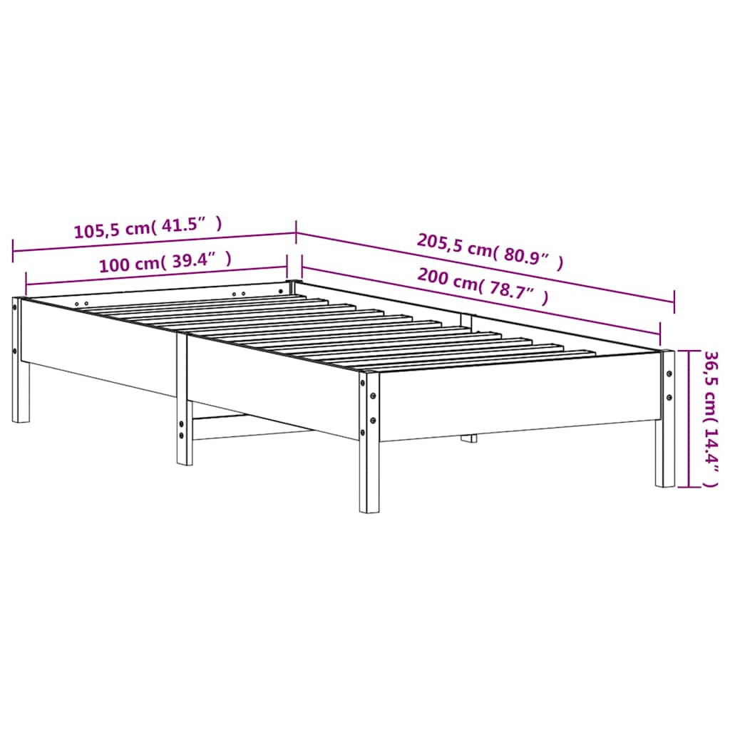 Bed Frame | White | Solid Pine Wood | Single | Minimalistic | Bed Frame