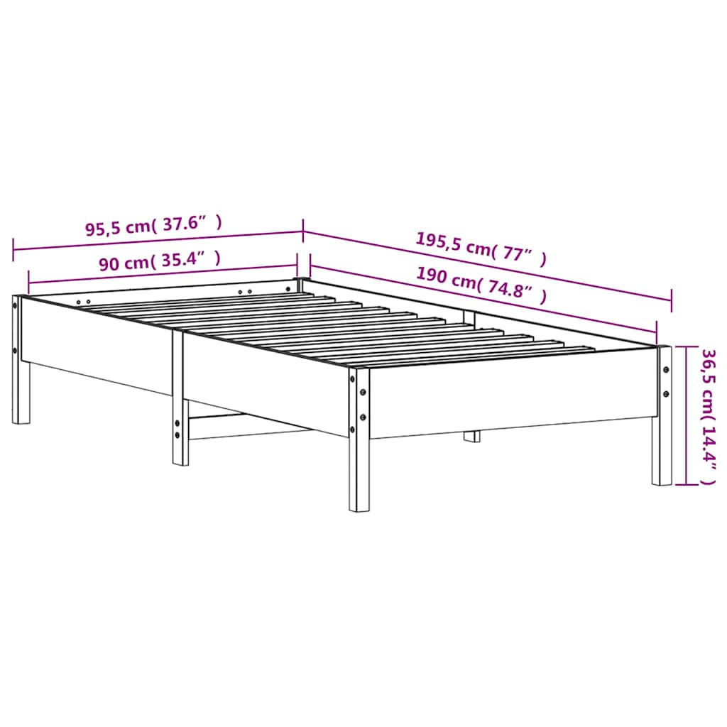 Bed Frame without Mattress Wax Brown 90x190 cm Solid Wood Pine