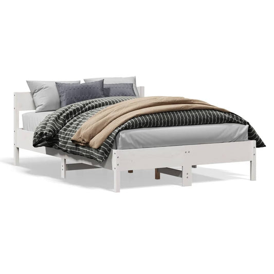 Bed Frame without Mattress White 135x190 cm Double Solid Wood Pine Bed Frame without Mattress White 135x190 cm Double Solid Wood Pine