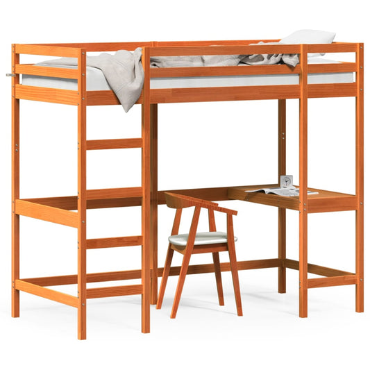 Loft Bed without Mattress Wax Brown 90x200 cm Solid Wood Pine Loft Bed without Mattress Wax Brown 90x200 cm Solid Wood Pine