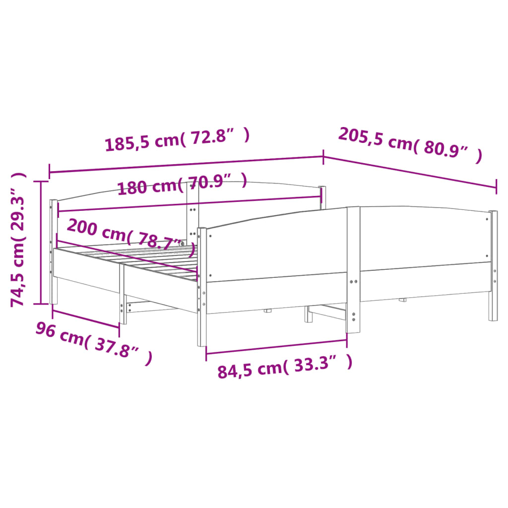 Bed Frame without Mattress Wax Brown 180x200 cm Solid Wood Pine