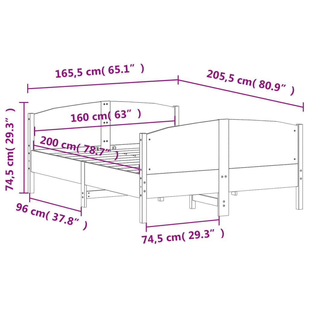 Bed Frame without Mattress White 160x200 cm Solid Wood Pine