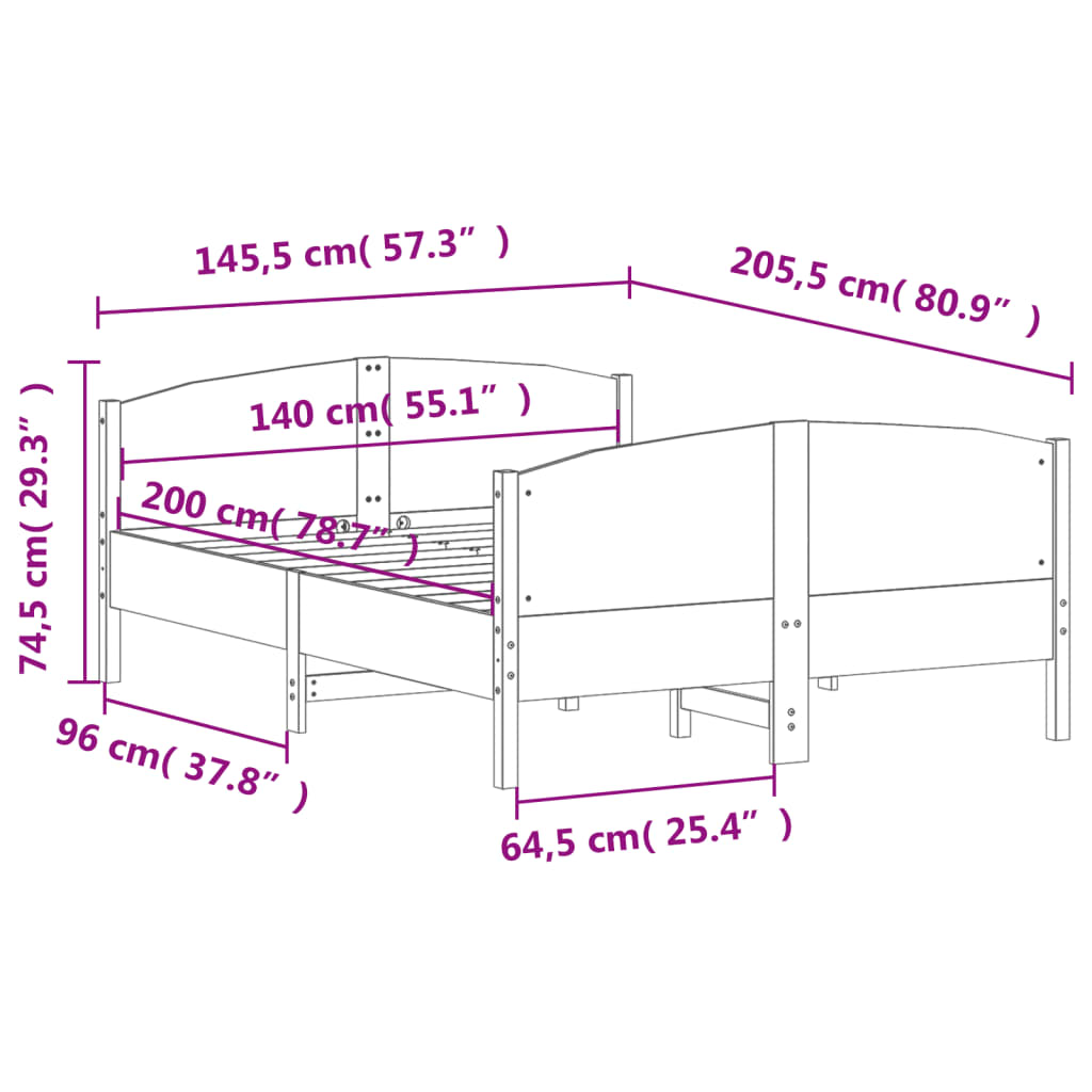Bed Frame without Mattress 140x200 cm Solid Wood Pine