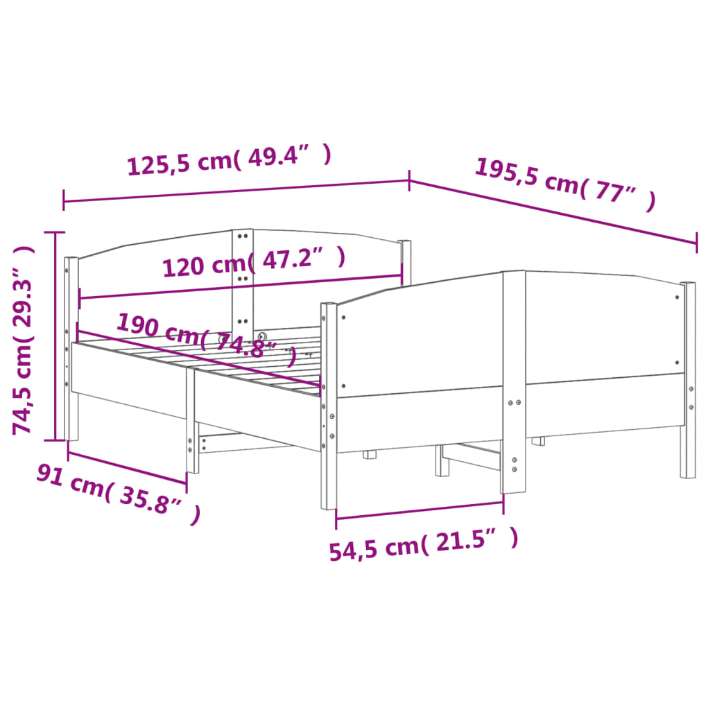 Bed Frame without Mattress 120x190 cm Solid Wood Pine