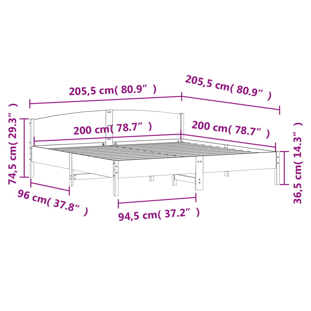 Bed Frame without Mattress White 200x200 cm Solid Wood Pine