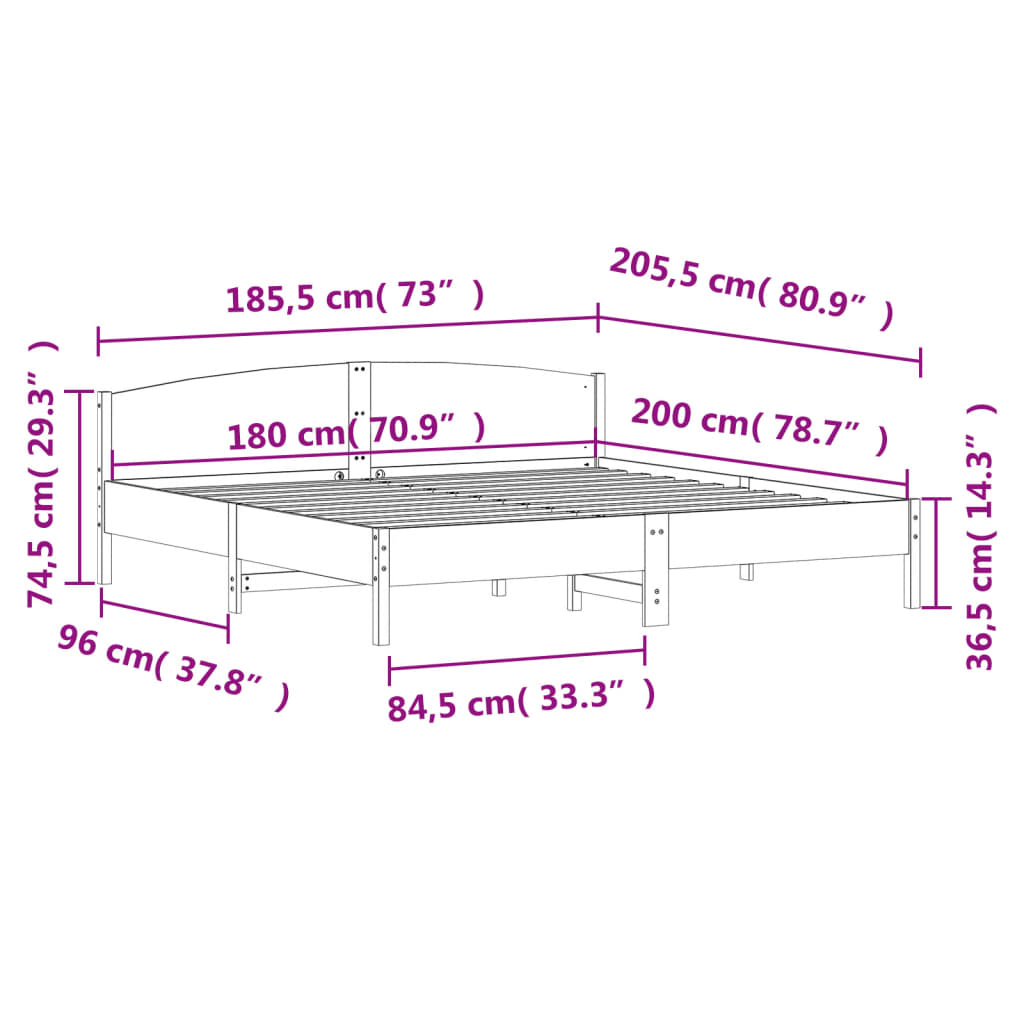 Bed Frame without Mattress 180x200 cm Solid Wood Pine