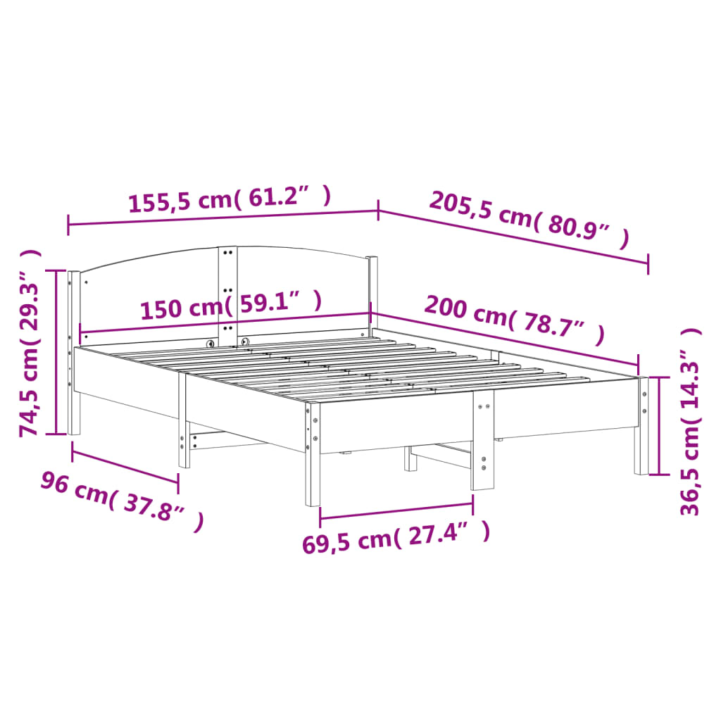 Bed Frame without Mattress Wax Brown 150x200 cm Solid Wood Pine