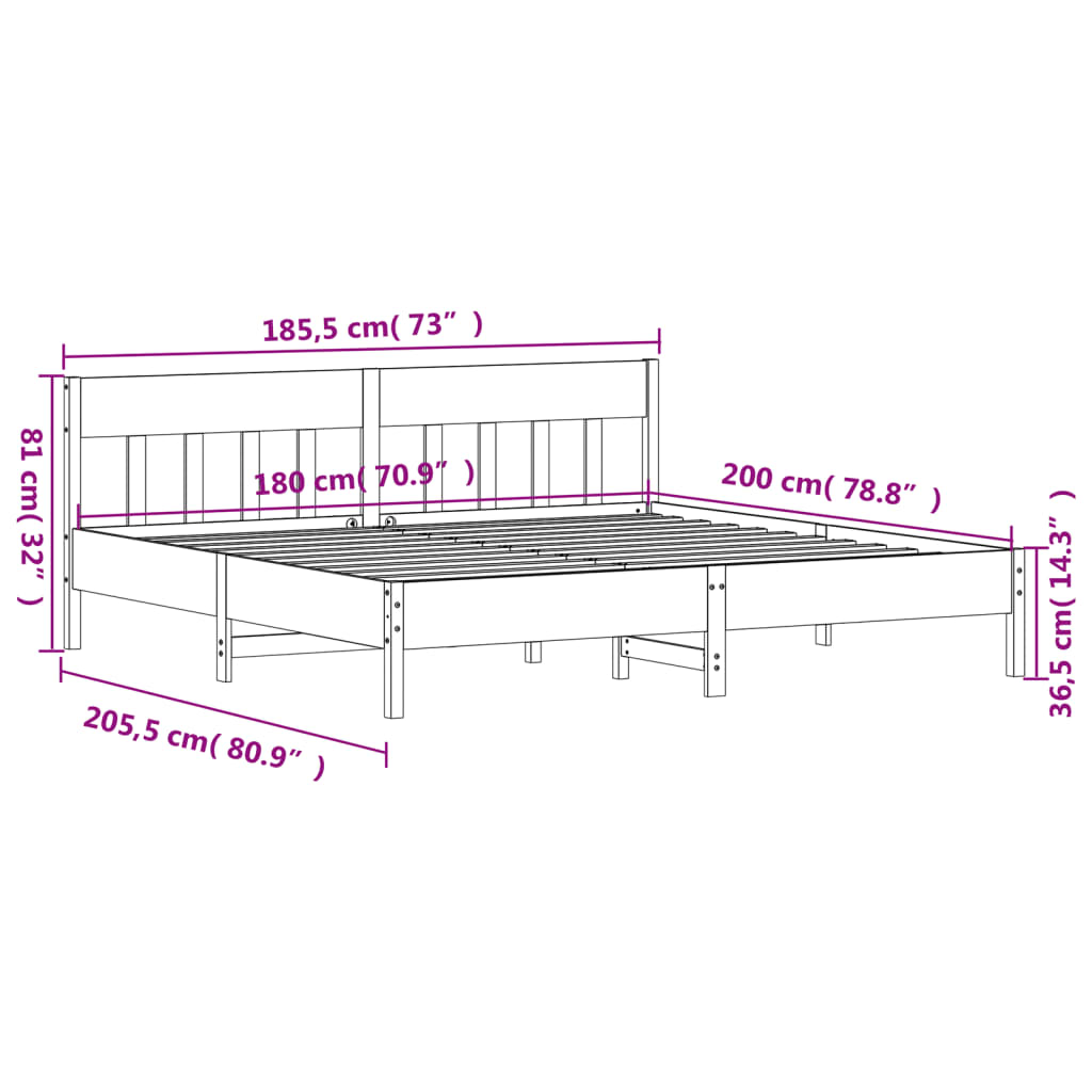 Bed Frame without Mattress Wax Brown 180x200 cm Solid Wood Pine
