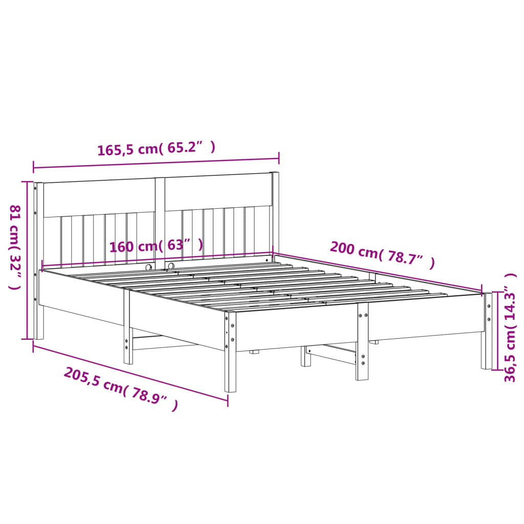 Bed Frame without Mattress White 160x200 cm Solid Wood Pine