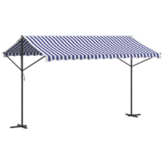 Free Standing Awning Blue and White 400x300 cm Fabric and Steel Free Standing Awning Blue and White 400x300 cm Fabric and Steel