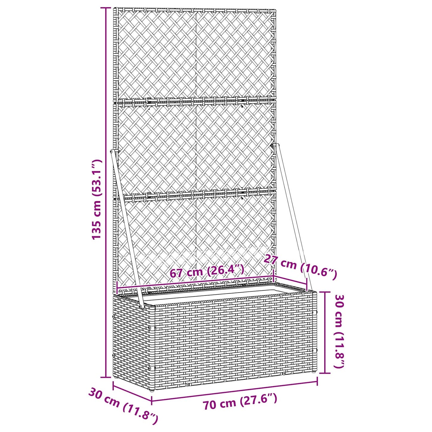 Garden Trellis Planter Black 70 x 30 x 135 cm Metal