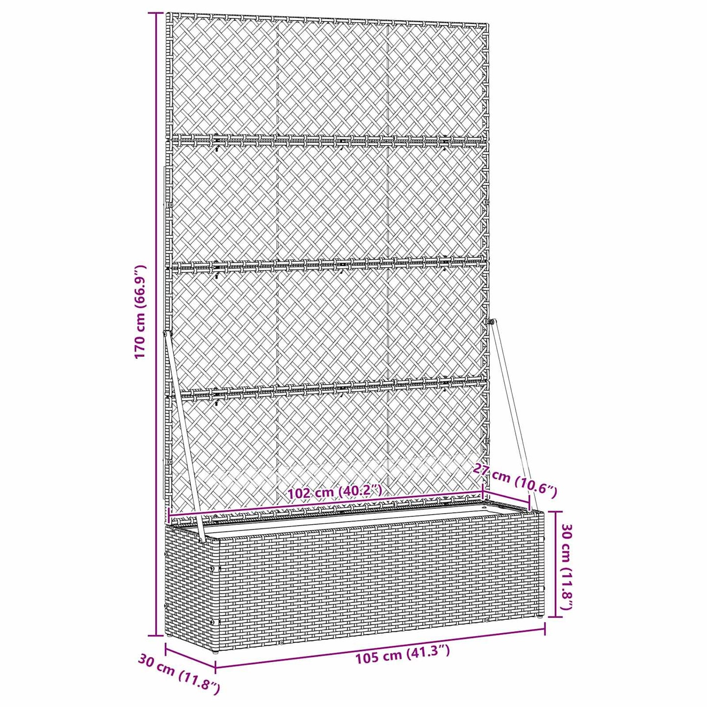 Garden Trellis Planter Grey 105 x 30 x 170 cm Metal
