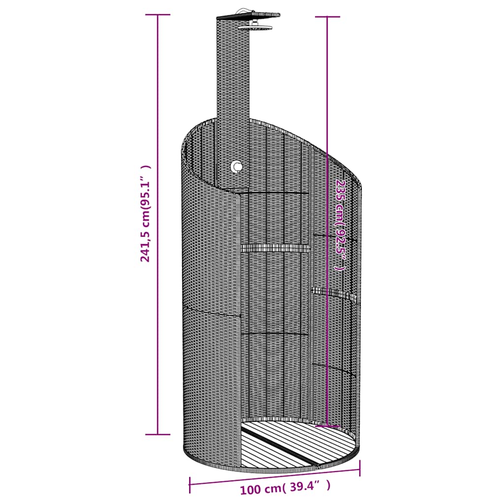 Outdoor Shower Black 100x100x241.5 cm Poly Rattan and Acacia Wood