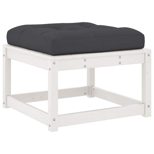 Garden Footstool with Cushions White Solid Wood Pine Garden Footstool with Cushions White Solid Wood Pine