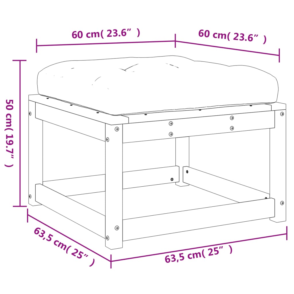Garden Footstool | Wax brown | Solid pine wood, Polyester cushion