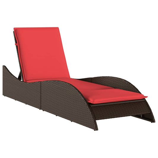 Sun Lounger with Cushion Brown 60x205x73 cm Poly Rattan Sun Lounger with Cushion Brown 60x205x73 cm Poly Rattan