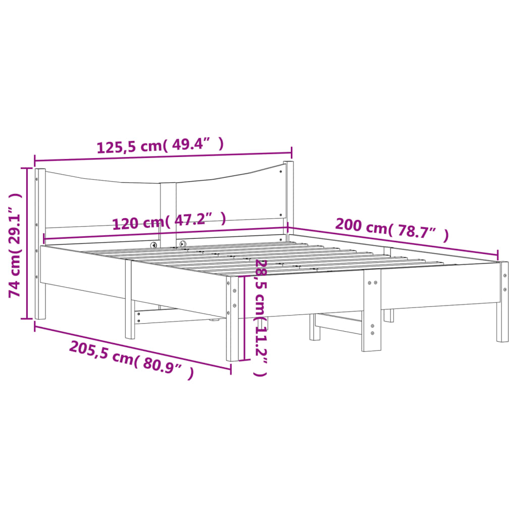 Bed Frame without Mattress White 120x200 cm Solid Wood Pine