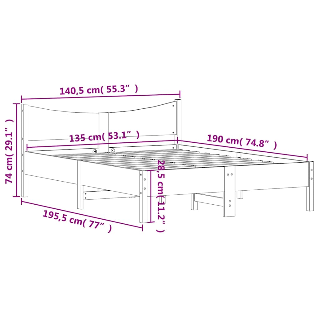 Bed Frame without Mattress 135x190 cm Solid Wood Pine