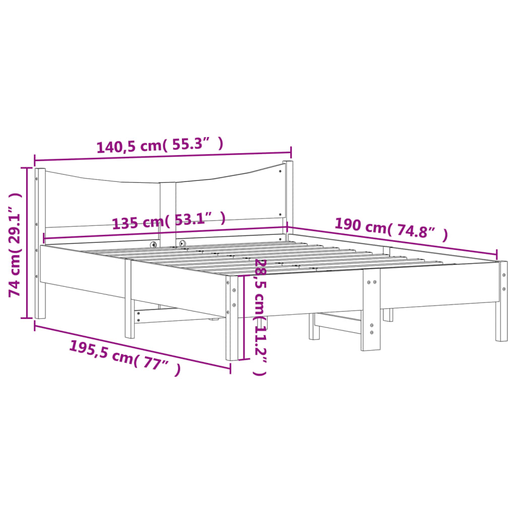 Bed Frame without Mattress White 135x190 cm Solid Wood Pine