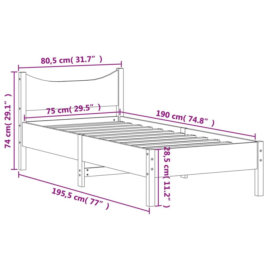 Bed Frame without Mattress Wax Brown 75x190 cm Solid Wood Pine