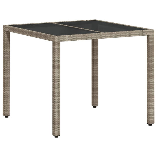 Garden Table with Glass Top Light Grey 90x90x75 cm Poly Rattan Garden Table with Glass Top Light Grey 90x90x75 cm Poly Rattan