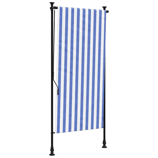 Outdoor Roller Blind Blue and White 120x270 cm Fabric&Steel Outdoor Roller Blind Blue and White 120x270 cm Fabric&Steel
