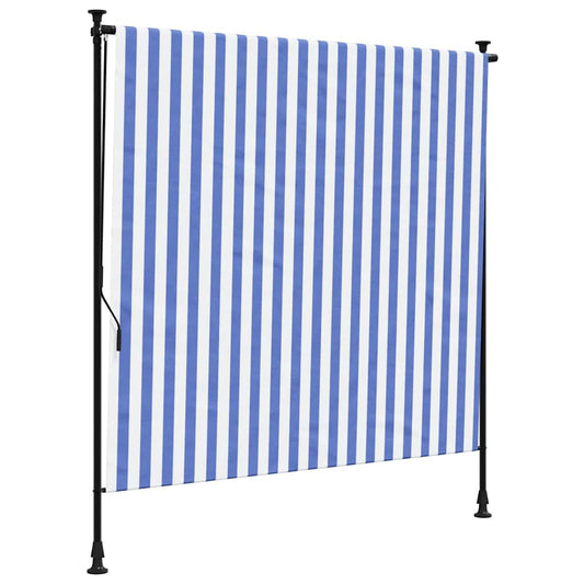 Outdoor Roller Blind Blue and White 200x270 cm Fabric&Steel Outdoor Roller Blind Blue and White 200x270 cm Fabric&Steel