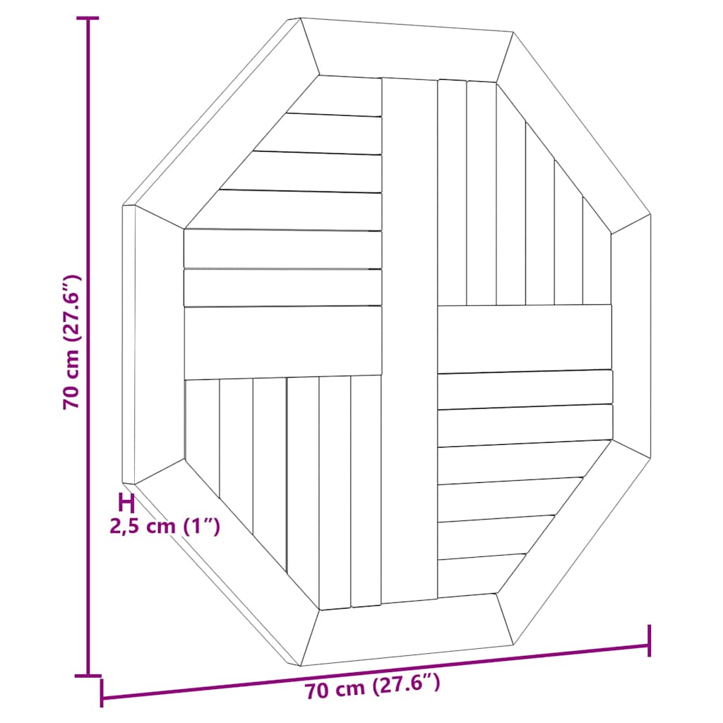 Table Top 70x70x2.5 cm Octagonal Solid Wood Teak