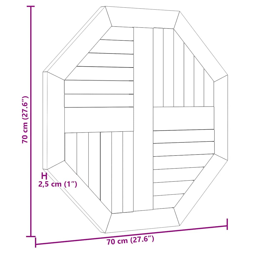 Table Top 70x70x2,5 cm Octagonal Solid Wood Teak