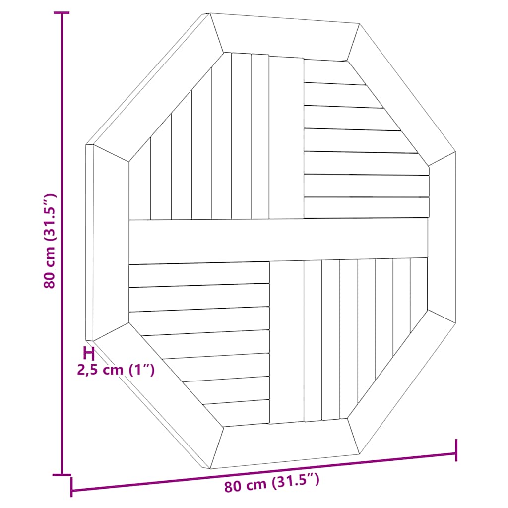 Table Top 80x80x2.5 cm Octagonal Solid Wood Teak