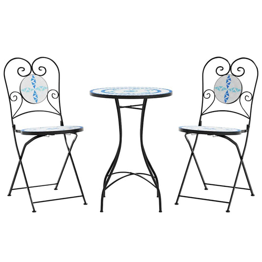 Mosaic Bistro Set Blue and White Iron and Ceramic Mosaic Bistro Set Blue and White Iron and Ceramic