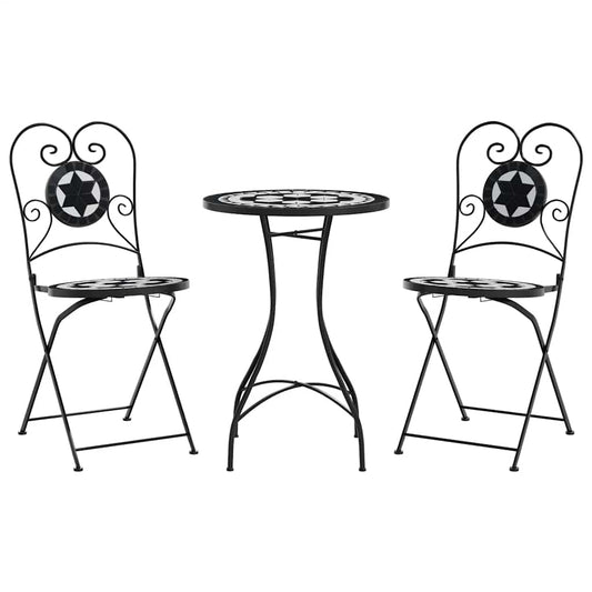 Mosaic Bistro Set Black and White Iron and Ceramic Mosaic Bistro Set Black and White Iron and Ceramic